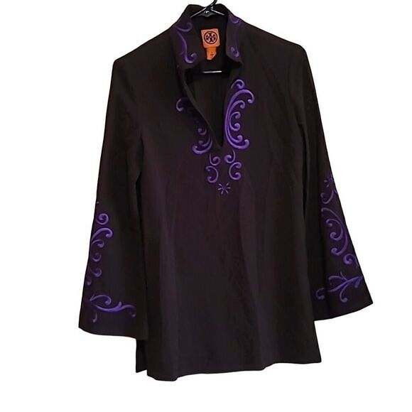 Tory Burch Brown  Wool Tunic Top with Embroidered Details Sz 4 - Picture 3 of 9